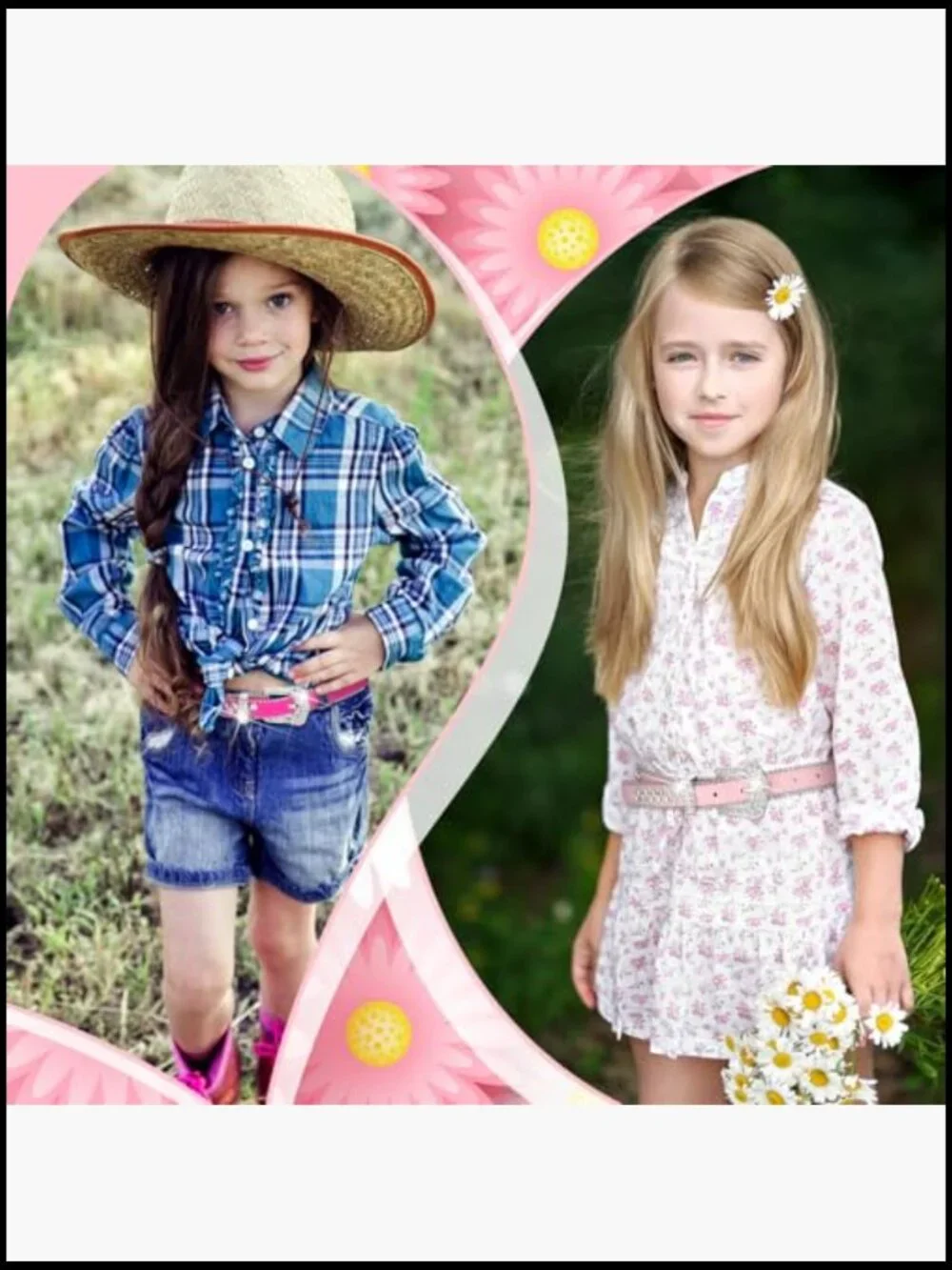 2 Pcs Kids Rhinestone Belt Western Cowboy Belt with Bling Diamond Studded